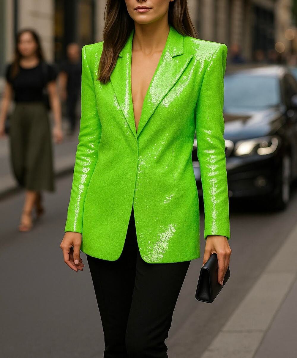 Bronx and Banco Zizi Neon Green Sequin Embellished Blazer Size XS 2